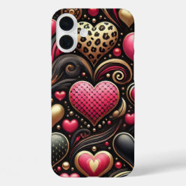 ROT PINK SCHWARZ GOLD VALENTINE HERZEN iPhone 16 PLUS HÜLLE