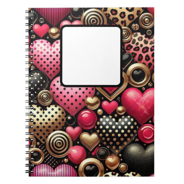 ROT PINK SCHWARZ GOLD VALENTINE LIEBE HERZEN NOTIZBLOCK (Vorderseite)