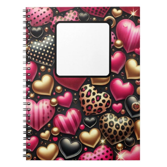 ROT PINK SCHWARZ GOLD VALENTINE LIEBE HERZEN NOTIZBLOCK (Vorderseite)
