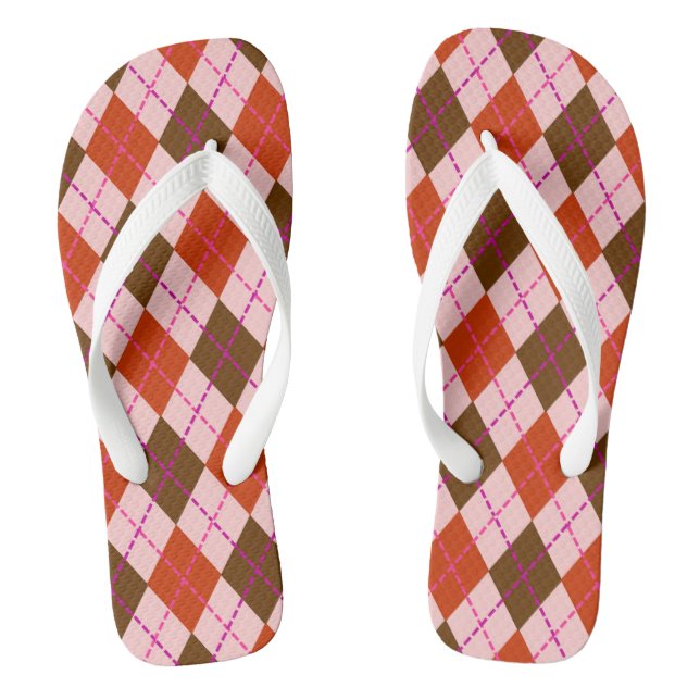 Rot Pink und Braun Argyle-Muster Flip Flops (Fußbett)
