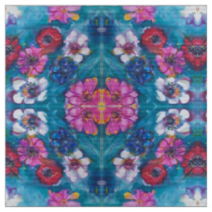 ROT PINK WEISSE, FARBHAFTE BLUME IN BLAU STOFF