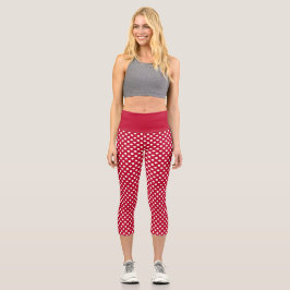 Rot + Polka Weiße Punkte Capri Leggings