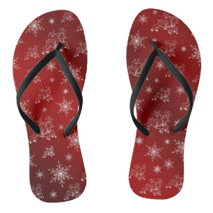 Rot, Rentiere, Stern, Sterne, Schneeflocke, Weihna Flip Flops