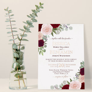 Rot-Rosa-Blüte mit Rose-Gold-Hochzeit Folieneinladung