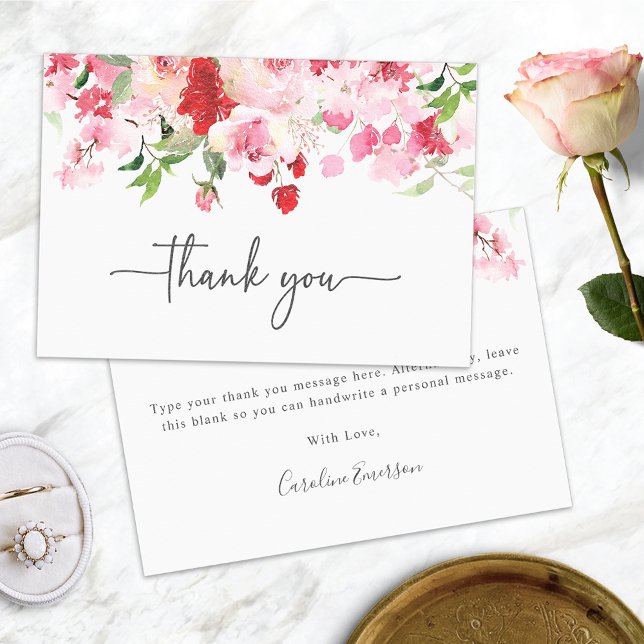 Rot Rosa Dankeskarte (Red and Pink Roses Thank You Card for Bridal Shower or Weddings by Painted Paperie
)