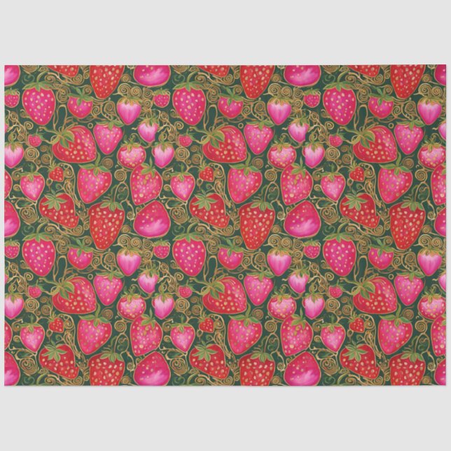 Rot-Rosa-Erdbeermuster Seidenpapier (Vorderseite)