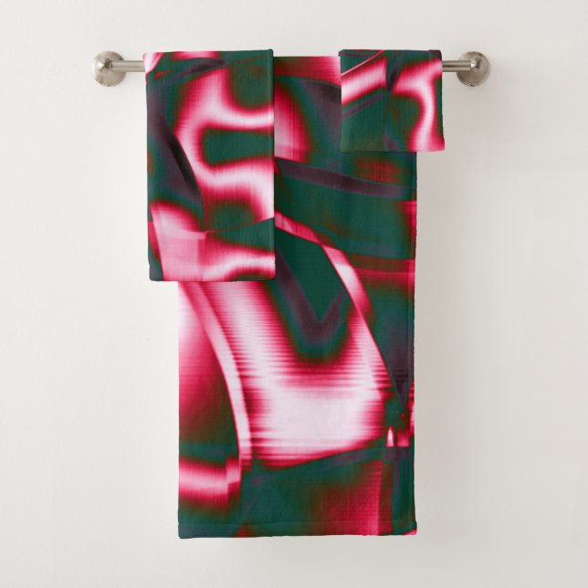 Rot-Rosa-Farbtöne auf abstrakten Tapes in dunklem  Badhandtuch Set (Insitu)