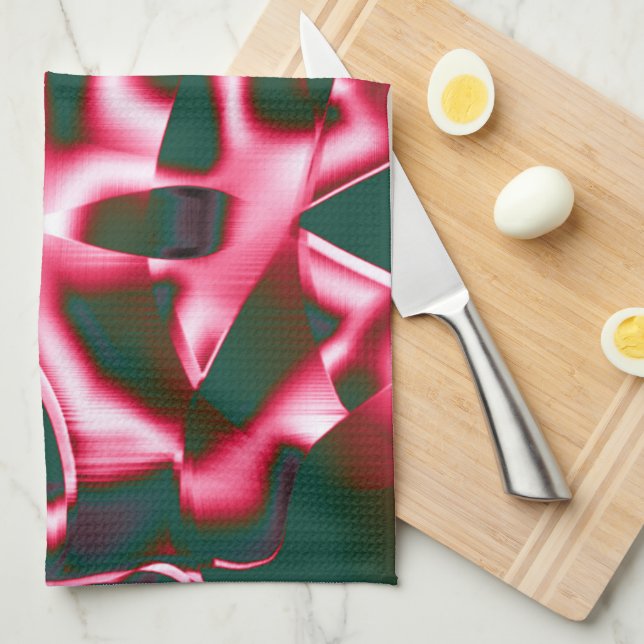 Rot-Rosa-Farbtöne auf abstrakten Tapes in dunklem  Geschirrtuch (Viertel Falte)