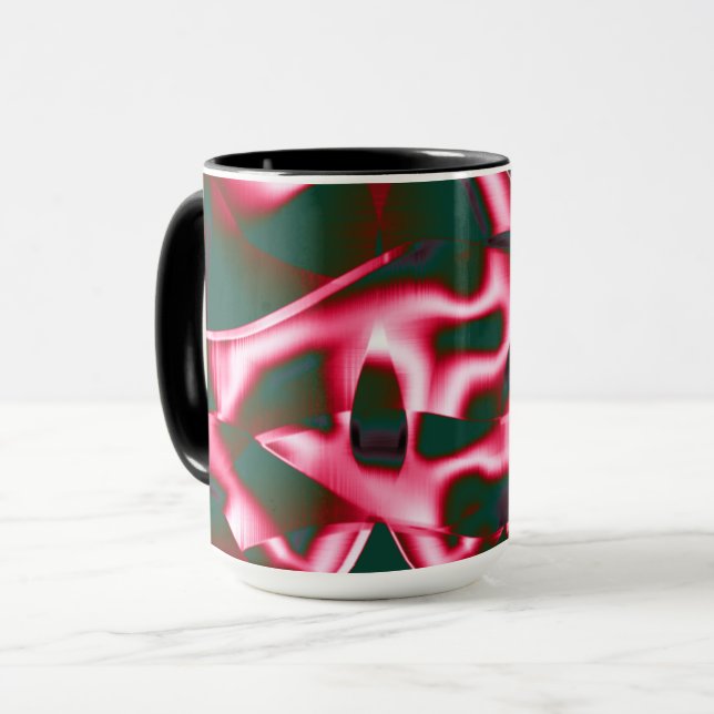 Rot-Rosa-Farbtöne auf abstrakten Tapes in dunklem  Tasse (Vorderseite Links)