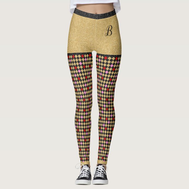 Rot-Rosa-Glitzer Gelbe Girl Chic Leggings (Vorderseite)