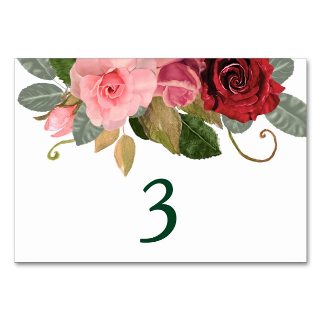Rot-Rosa-Grenz-Hochzeitstisch Tischnummer (Vorderseite)