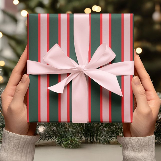 Rot, Rosa & Grün gestreift Geschenkpapier (Von Creator hochgeladen)