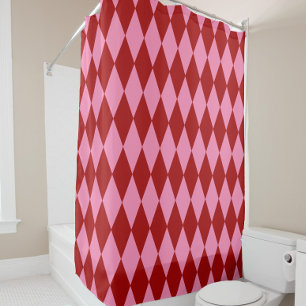 Rot Rosa Harlekin Karomuster Design Duschvorhang