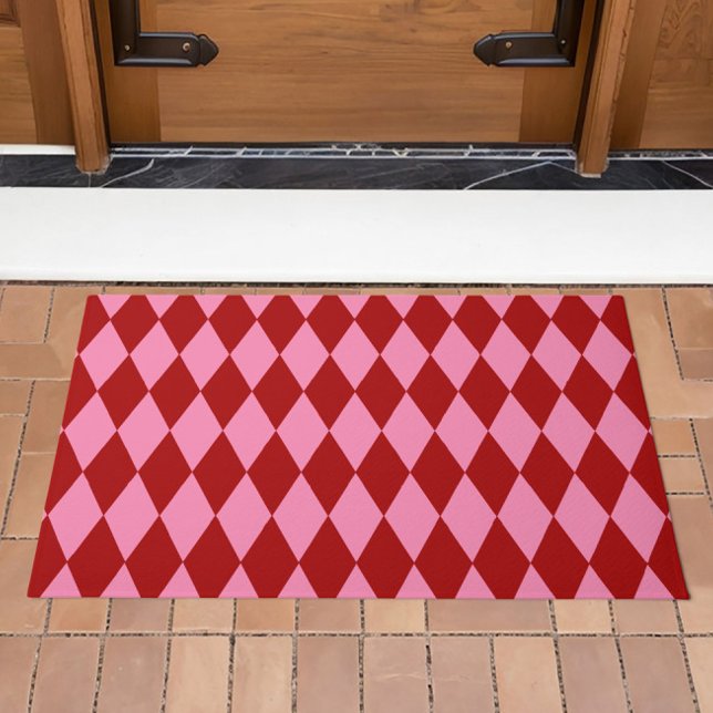 Rot Rosa Harlekin Karomuster Design  Fußmatte (Von Creator hochgeladen)