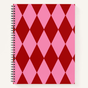 Rot Rosa Harlekin Karomuster Design  Notizbuch