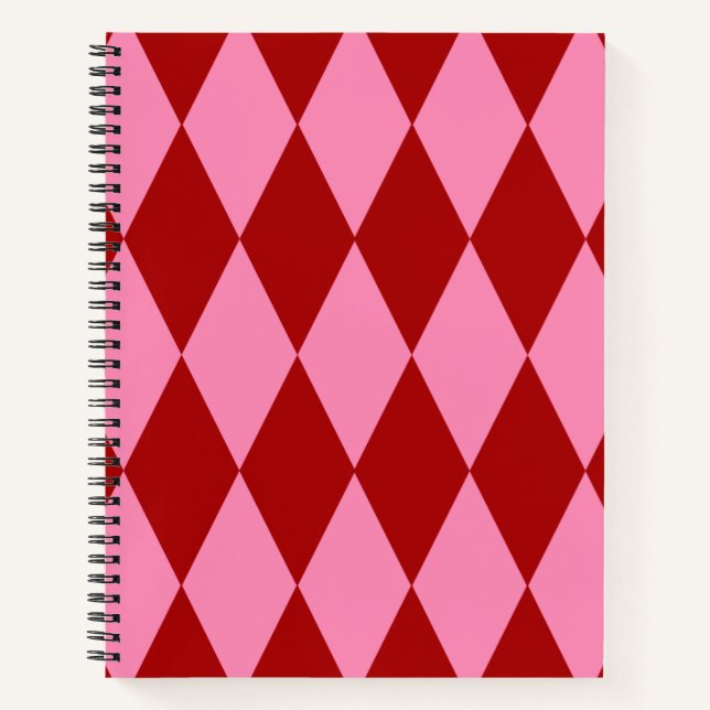 Rot Rosa Harlekin Karomuster Design  Notizbuch (Vorderseite)