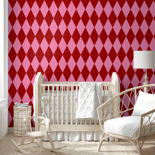 Rot Rosa Harlekin Karomuster Design Tapete