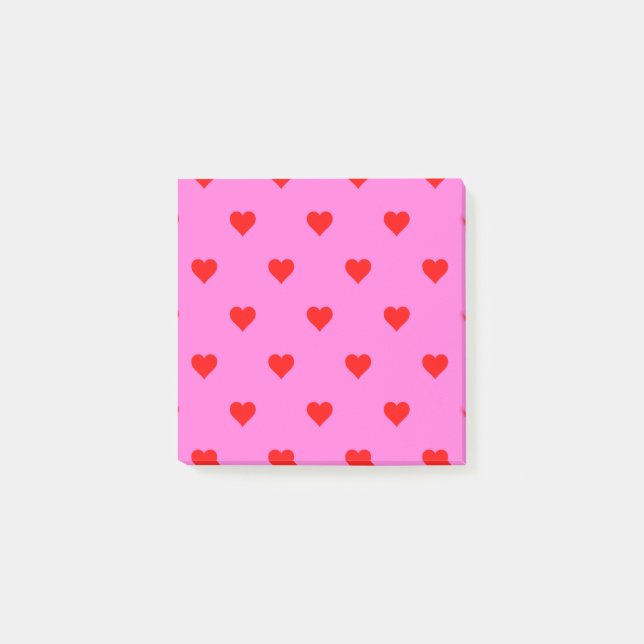 Rot rosa Herz Muster Retro Chic Post-it Klebezettel (Vorderseite)
