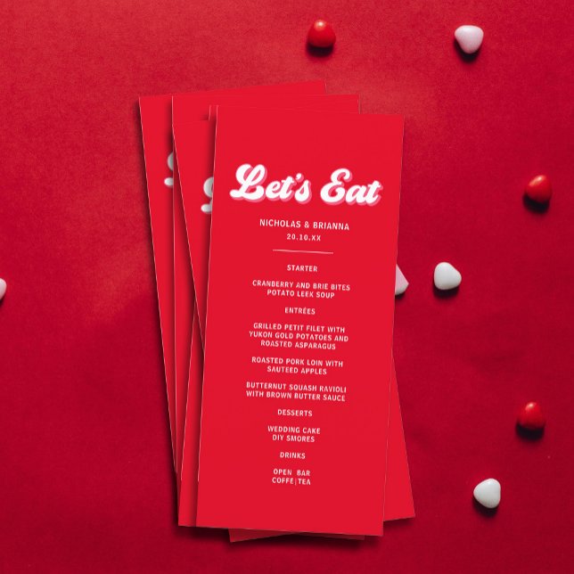 Rot-Rosa-Hochzeitstil | Valentine Wedding Menükarte (Von Creator hochgeladen)