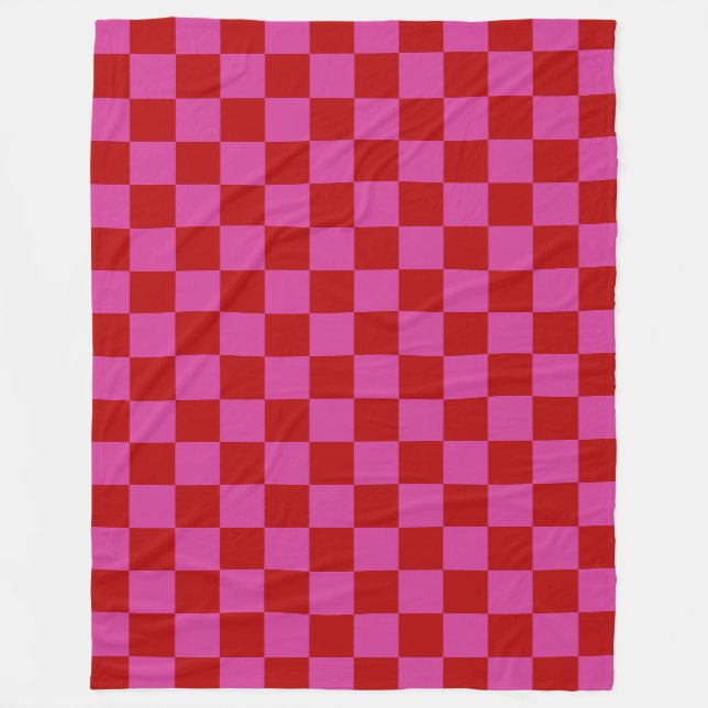 Rot + Rosa Karo Prüfmuster Fleecedecke (Vorderseite)