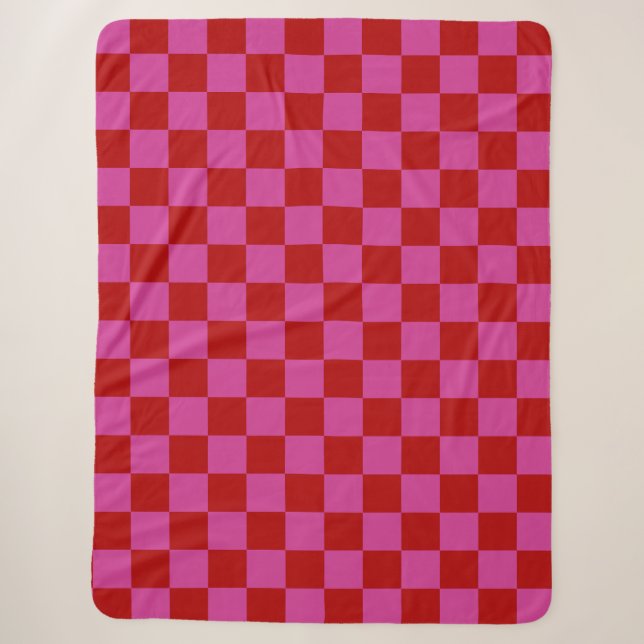 Rot + Rosa Karo Prüfmuster Sherpadecke (Vorderseite)
