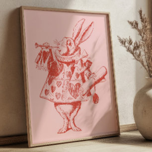 Rot& Rosa Märchenbuch-Vintage-Hasen-Illustration Poster