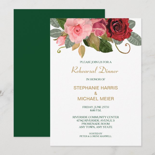 Rot-Rosa-Probe-Abendessen für Hochzeiten Einladung (Vorne/Hinten)