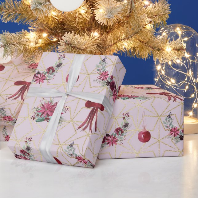 Rot, Rosa und Gold Weihnachtswrapping Papier Geschenkpapier (Feiertage)