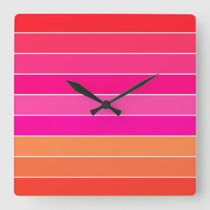Rot, Rosa und Orange Streifen Quadratische Wanduhr