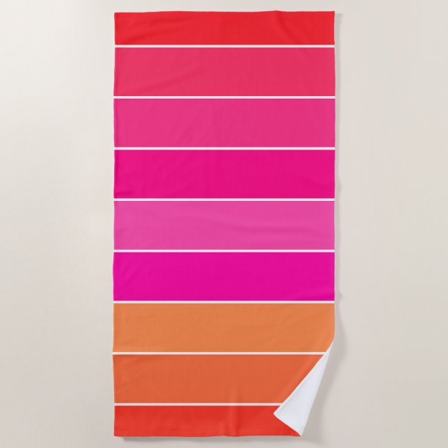 Rot, Rosa und Orange Streifen Strandtuch (Vorderseite)