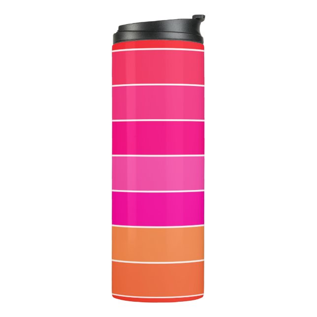 Rot, Rosa und Orange Streifen Thermosbecher (Nach links gedreht)