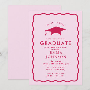Rot-Rosa-Vintage Elegant Graduation Party Einladung