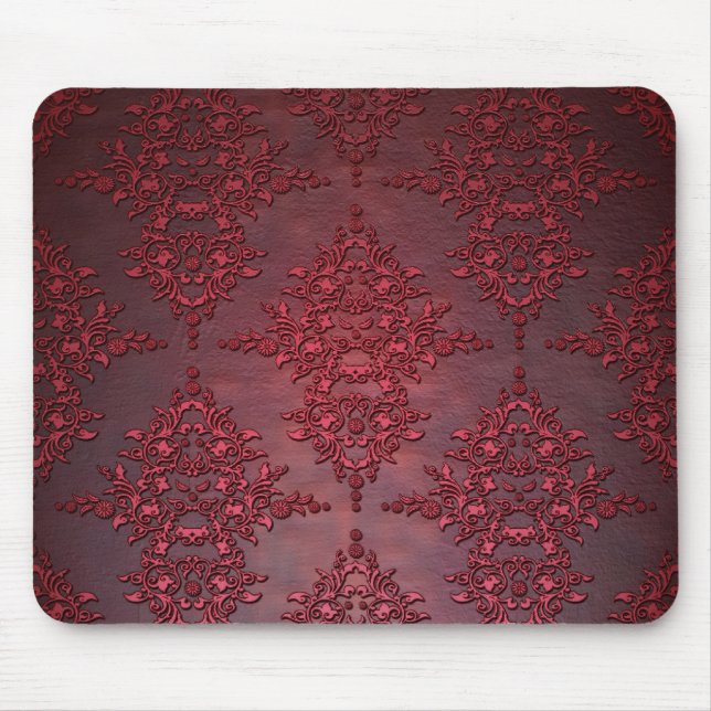 Rot Rubin Distressed Damast Mousepad (Vorne)