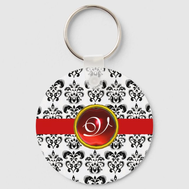 ROT RUBY DAMASK MONOGRAM, SCHLÜSSELANHÄNGER (Vorderseite)