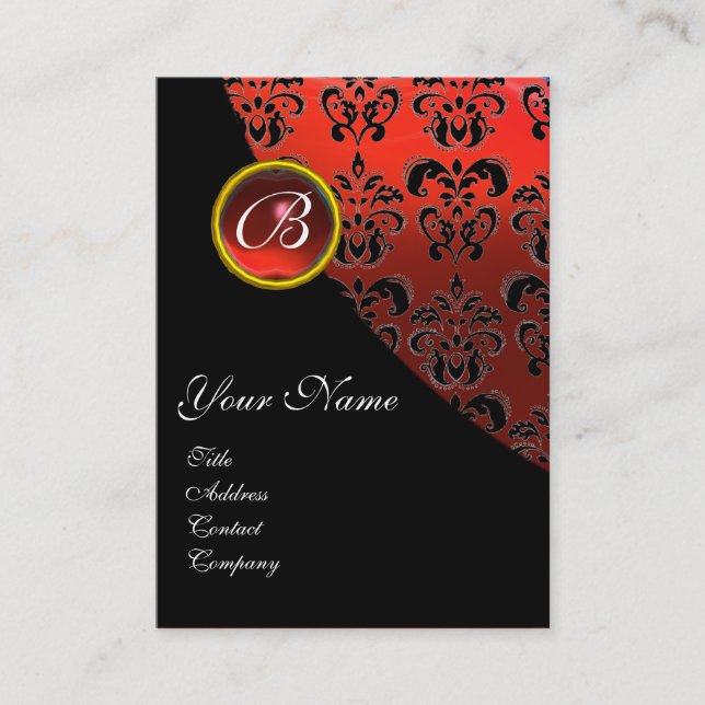 ROT RUBY DAMASK MONOGRAM, VISITENKARTE (Vorderseite)