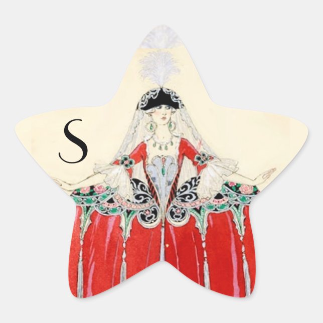 ROT, SCHÖNHEIT, FASHIONSKURSE, STERNMONOGRAMM  Stern-Aufkleber (Vorderseite)