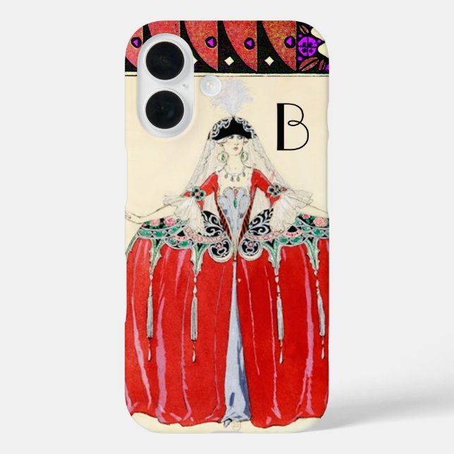 ROT, SCHÖNHEIT SCHÖNHEIT KOSTEN DESIGN MONOGRAM iPhone 16 HÜLLE (Rückseite)