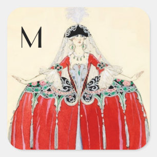 ROT, SCHÖNHEIT SCHÖNHEIT KOSTEN DESIGN MONOGRAM QUADRATISCHER AUFKLEBER