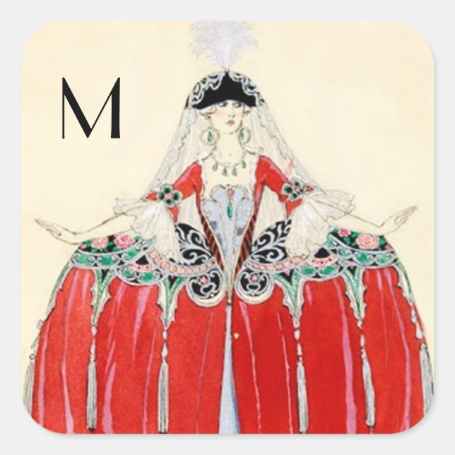 ROT, SCHÖNHEIT SCHÖNHEIT KOSTEN DESIGN MONOGRAM QUADRATISCHER AUFKLEBER (Vorderseite)