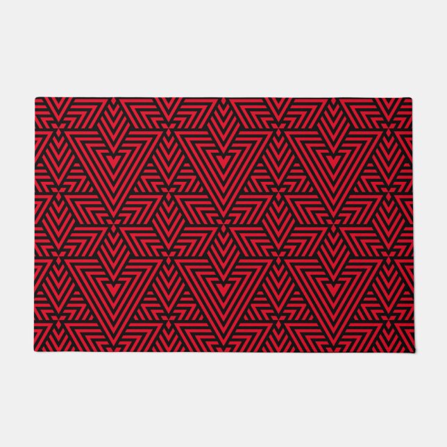 Rot-Schwarz-Art-Deco-Dreieck-Wiederholungsmuster Fußmatte (Vorderseite)