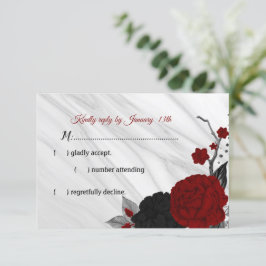 Rot-Schwarz-Blume-Marmor RSVP Karte