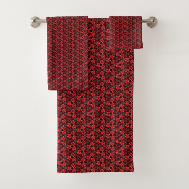 Rot-Schwarz-Blumen-Show Badetuch-Set Badhandtuch Set (Insitu)