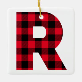 Rot-Schwarz-Buffalo-Karo R Monogramm Keramikornament