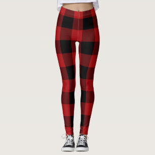 Rot Schwarz Büffel Karo Quadratmuster Leggings