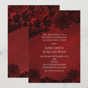 Rot & Schwarz Dark Elegance Spitze Hochzeitseinlad Einladung