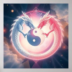 Rot-Schwarz-Drachen-Yin-Yang-Symbol Poster
