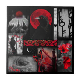 Rot-Schwarz-Eclectic Crow Art Fliese