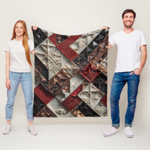 Rot Schwarz Elfenbein Mikro-Mosaik 3D geometrisch Fleecedecke