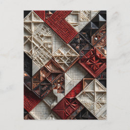Rot Schwarz Elfenbein Mikro-Mosaik 3D geometrisch Postkarte