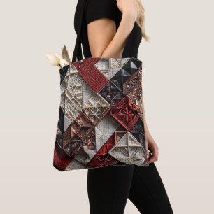 Rot Schwarz Elfenbein Mikro-Mosaik 3D geometrisch Tasche